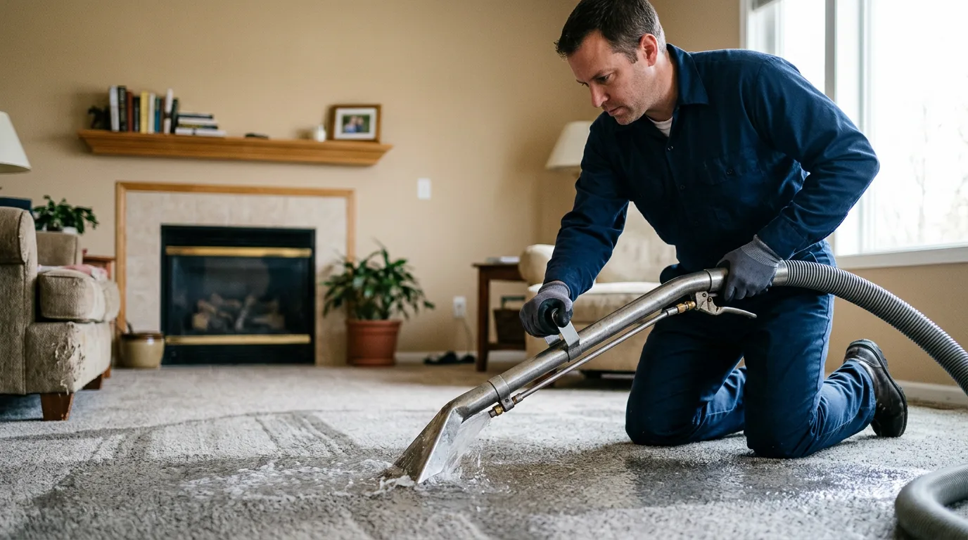 Water damage restoration technician working near Iowa, LA